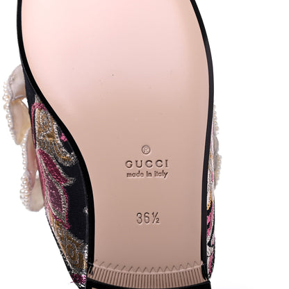Gucci Iridescent Brocade Pearl Bow Womens Princetown Slippers 36.5 Black Pink 7 of 16