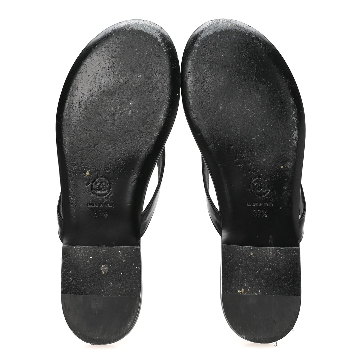 Shiny Lambskin Crystal CC Thong Sandals 37.5 Black