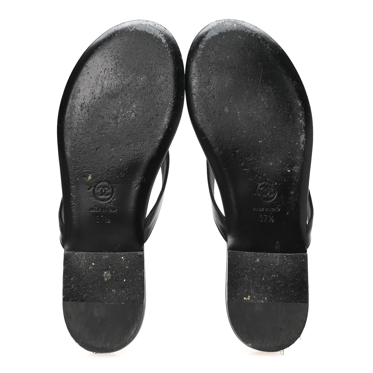 Chanel Shiny Lambskin Crystal CC Thong Sandals 37.5 Black 6 of 9