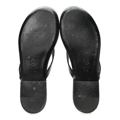Chanel Shiny Lambskin Crystal CC Thong Sandals 37.5 Black 6 of 9