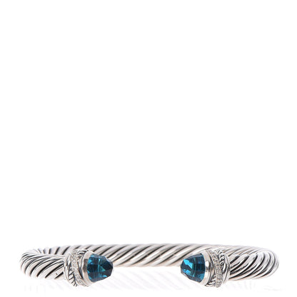 David Yurman Sterling Silver Diamond Hampton Blue Topaz 7mm Cable Classics Bracelet M 1 of 4