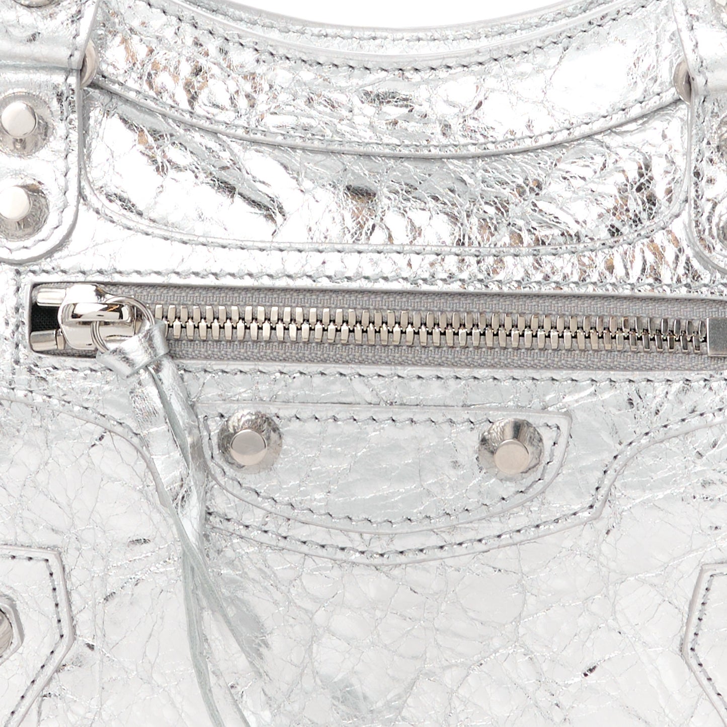 Agneau Silver Hardware Mini City Gris Aluminum