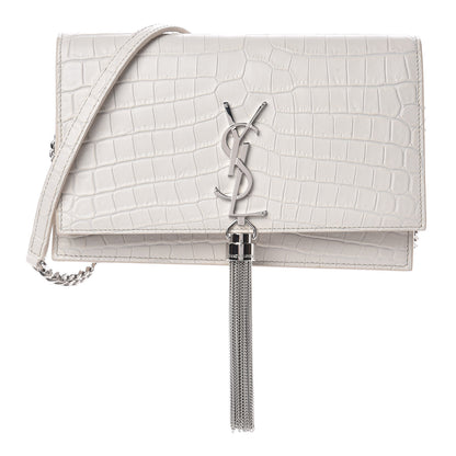 Saint Laurent Calfskin Crocodile Embossed Kate Monogram Tassel Chain Wallet Cremasoft 1 of 9