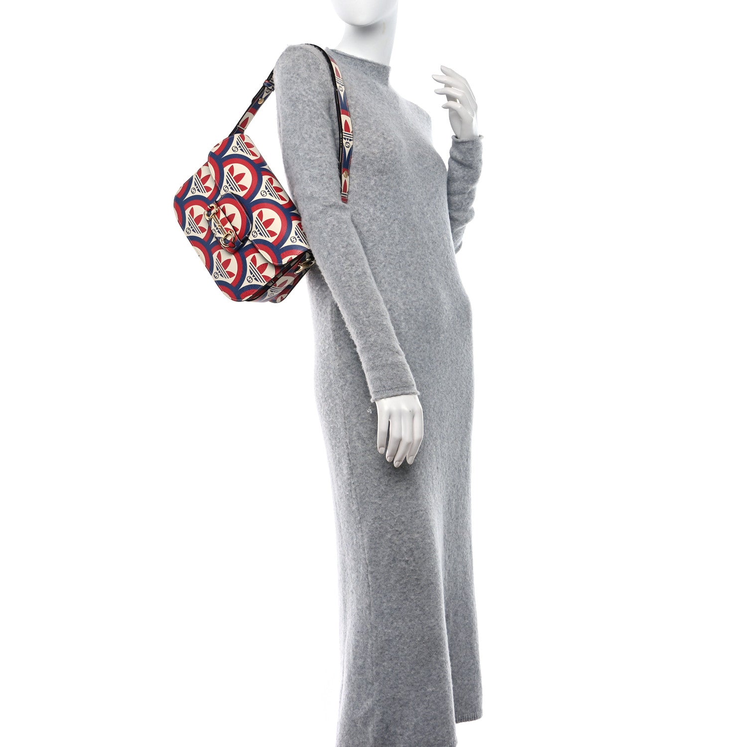 Gucci X ADIDAS Shangai Calfskin Web Trefoil Interlocking G Small Horsebit 1955 Shoulder Bag Red White Blue 2 of 13