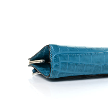 Burberry Crocodile Embossed Calfskin Wristlet Clutch Blue 7 of 8