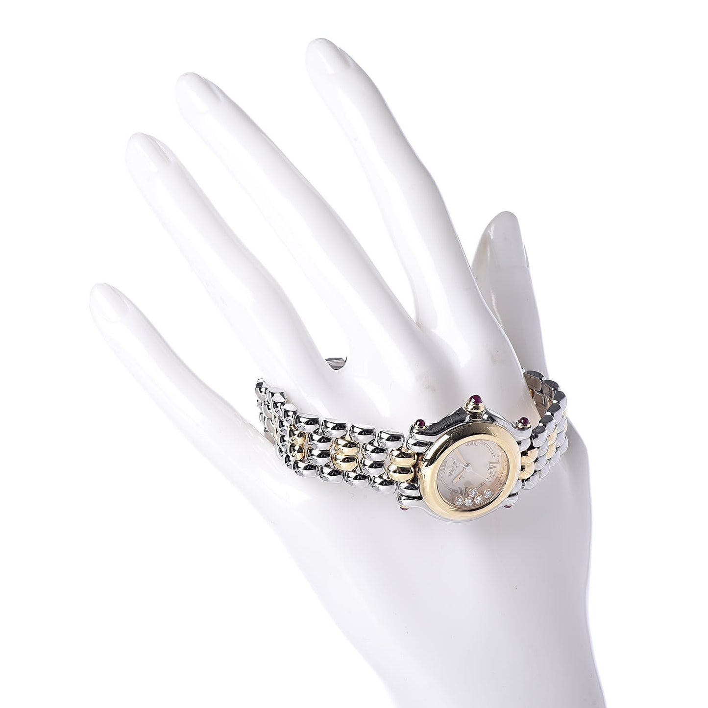 Stainless Steel 18K Yellow Gold 5 Diamond 26mm Happy Sport Quartz Watch