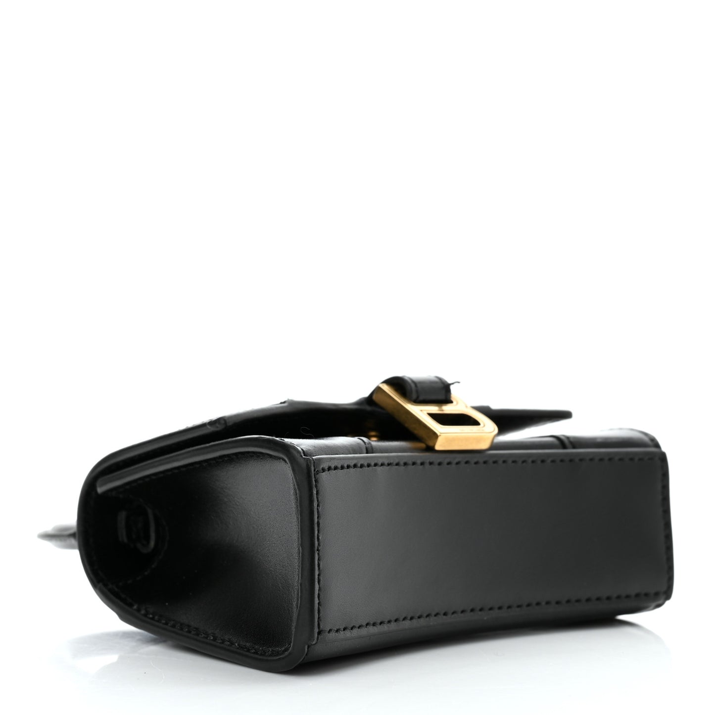 Shiny Box Calfskin Hourglass Top Handle Bag Mini Black