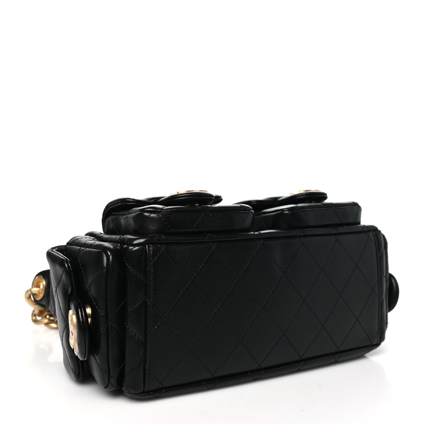 Shiny Lambskin Quilted Trendy Pockets Hobo Black