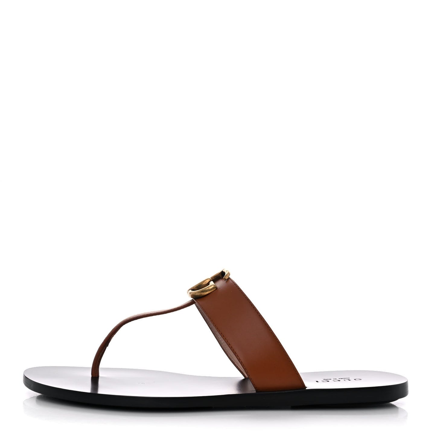 Calfskin GG Marmont Thong Sandals 37.5 Cognac