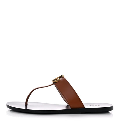 Gucci Calfskin GG Marmont Thong Sandals 37.5 Cognac 1 of 9