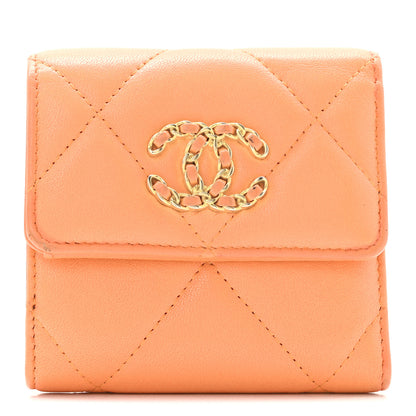 Chanel Goatskin Quilted Small Chanel 19 Flap Wallet Orange 1 of 13