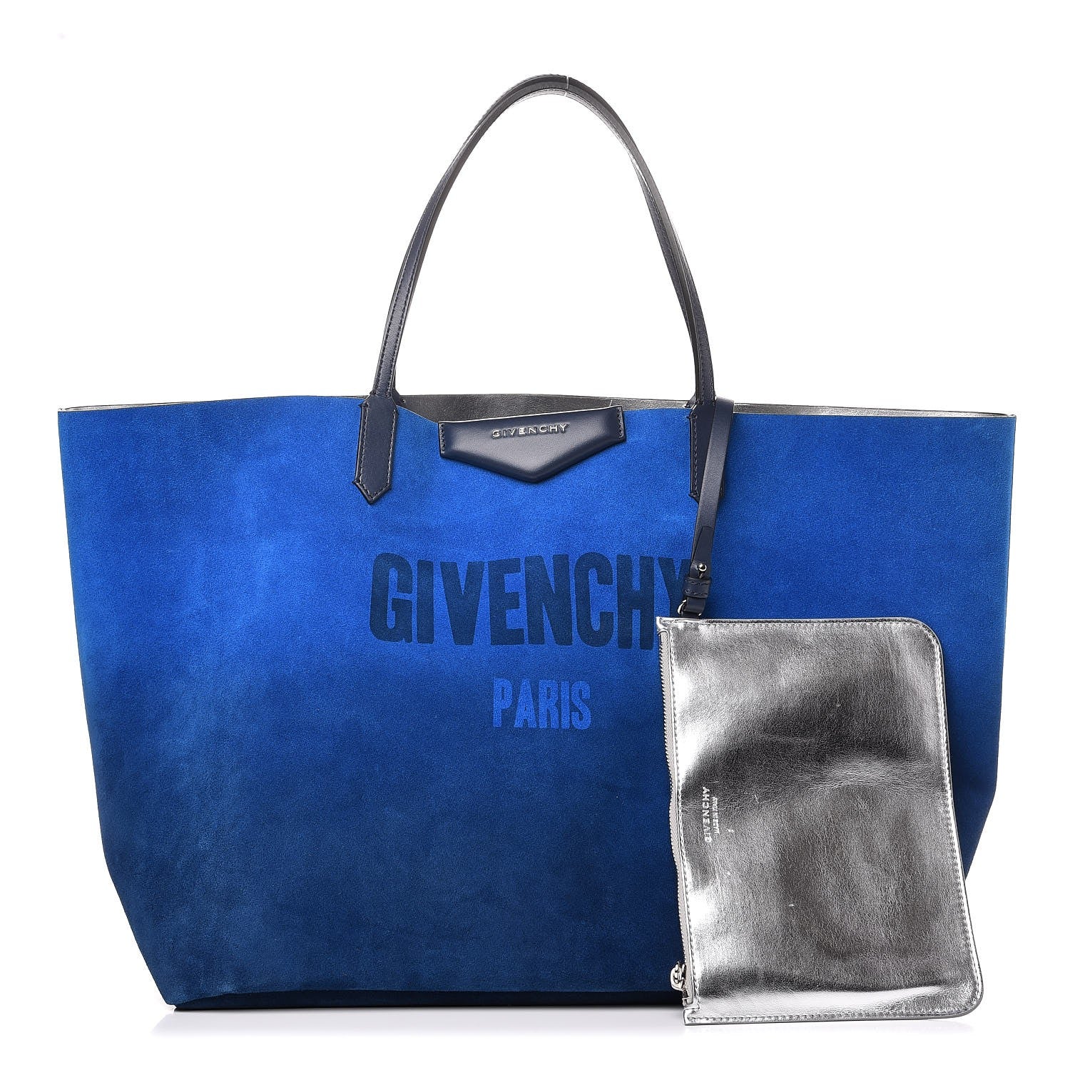 Givenchy Metallic Calfskin Suede Ombre Large Reversible Antigona Tote Blue Silver 1 of 8