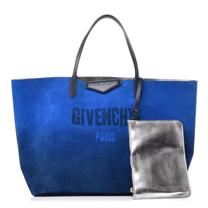 Givenchy Metallic Calfskin Suede Ombre Large Reversible Antigona Tote Blue Silver 1 of 8