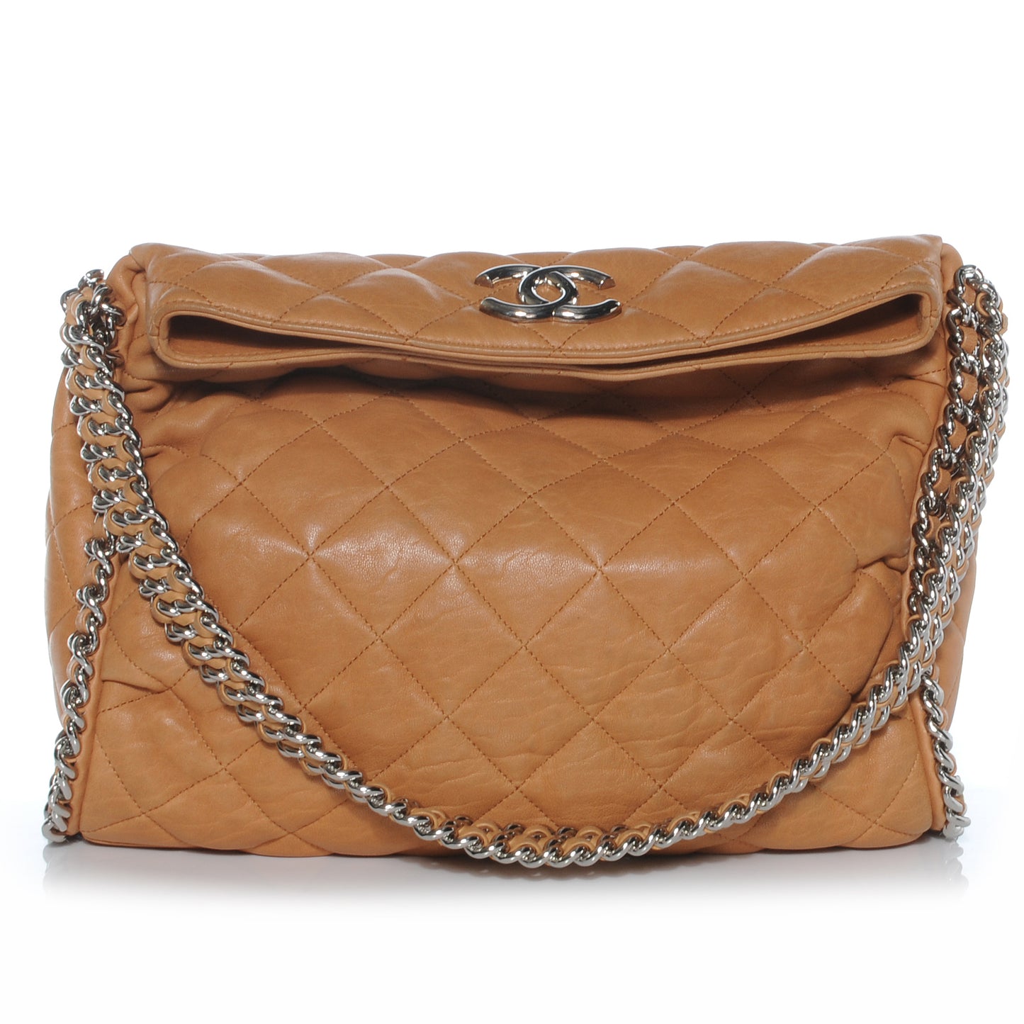 Washed Lambskin Chain Around Hobo Beige