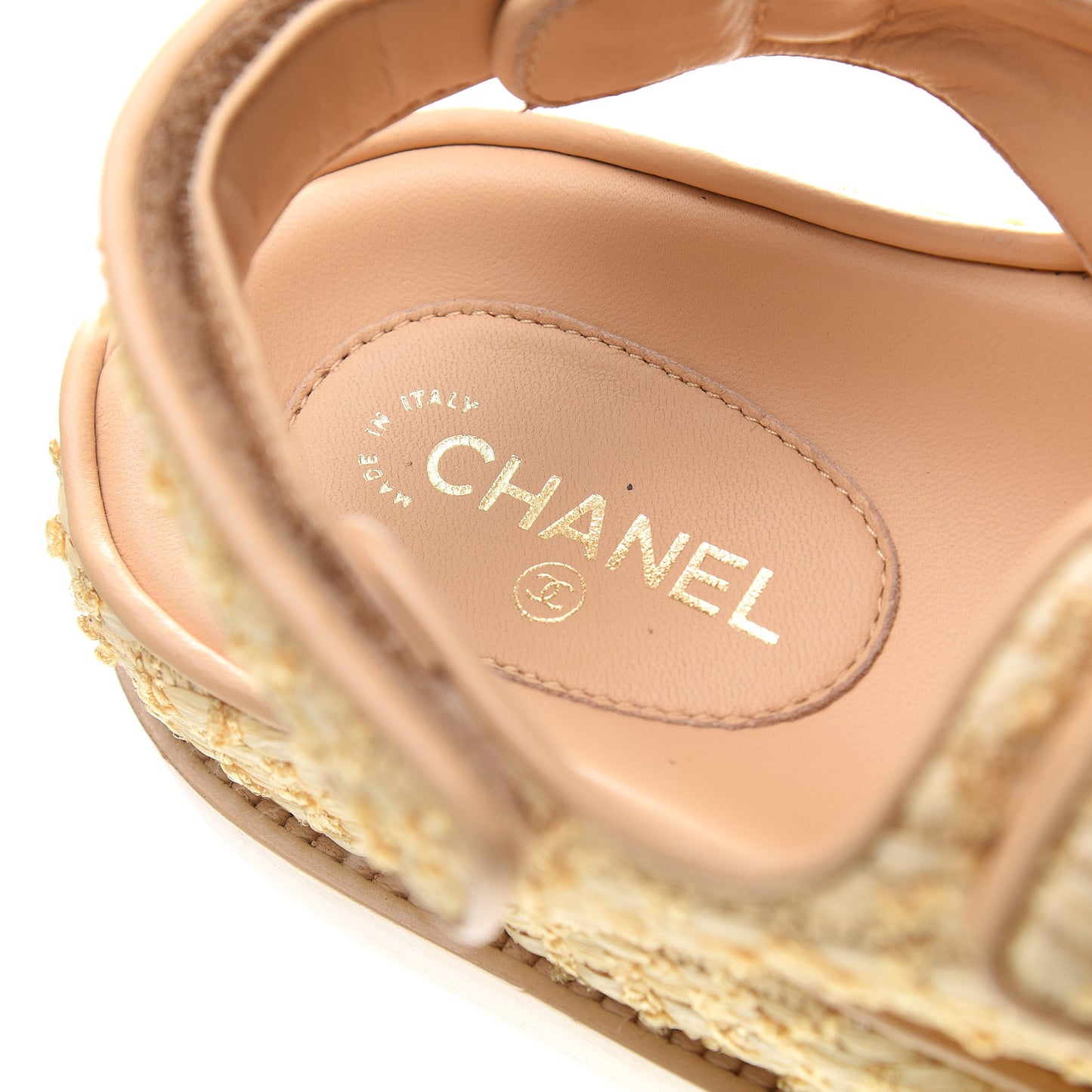 Braided Fabric Velcro Dad Sandals 38 Beige