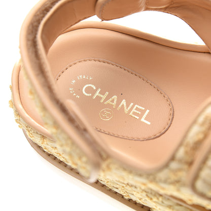 Chanel Braided Fabric Velcro Dad Sandals 38 Beige 6 of 9