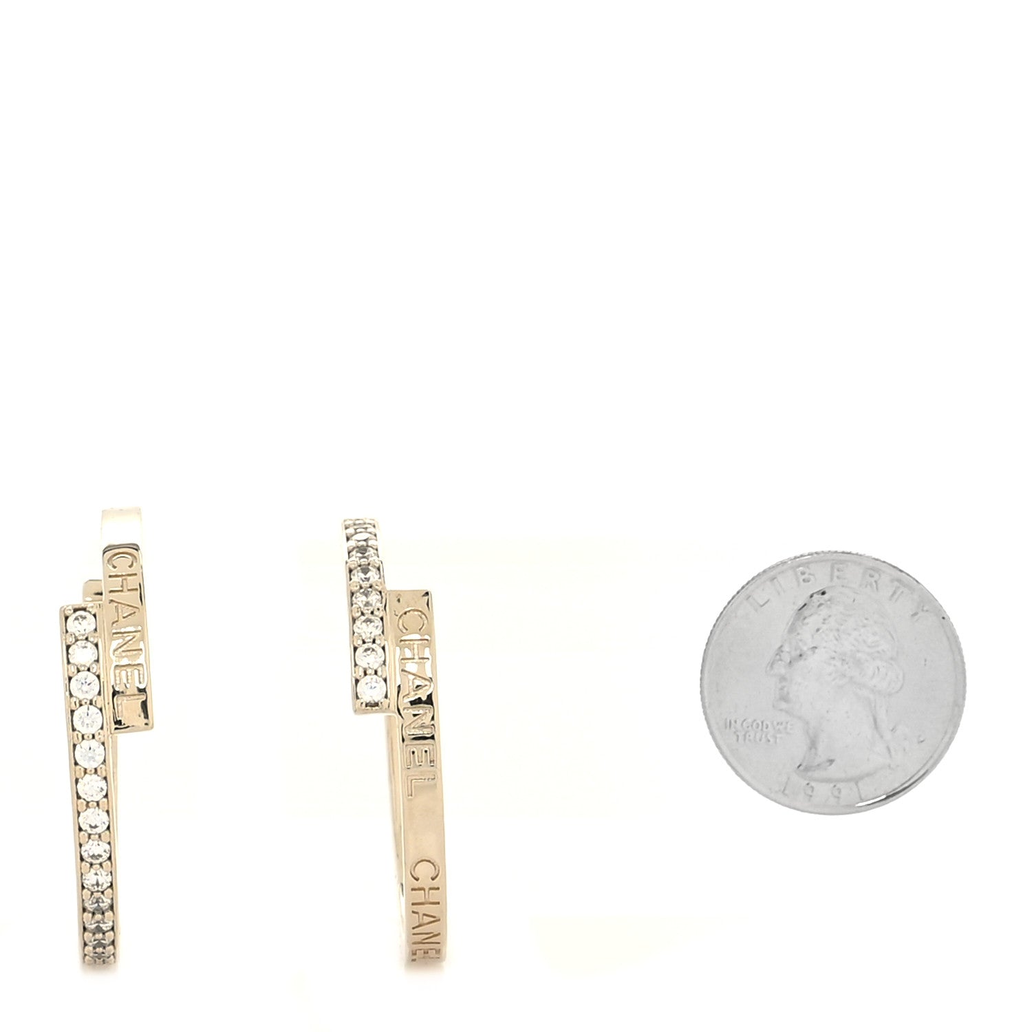 Chanel Crystal Logo Hoop Earrings Gold 2 of 4