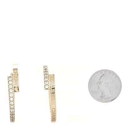 Chanel Crystal Logo Hoop Earrings Gold 2 of 4