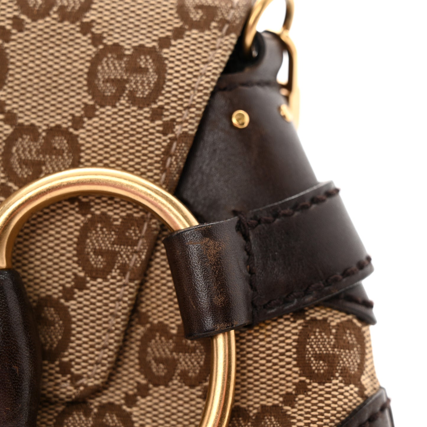 Monogram Studded Small Horsebit Clutch Dark Brown