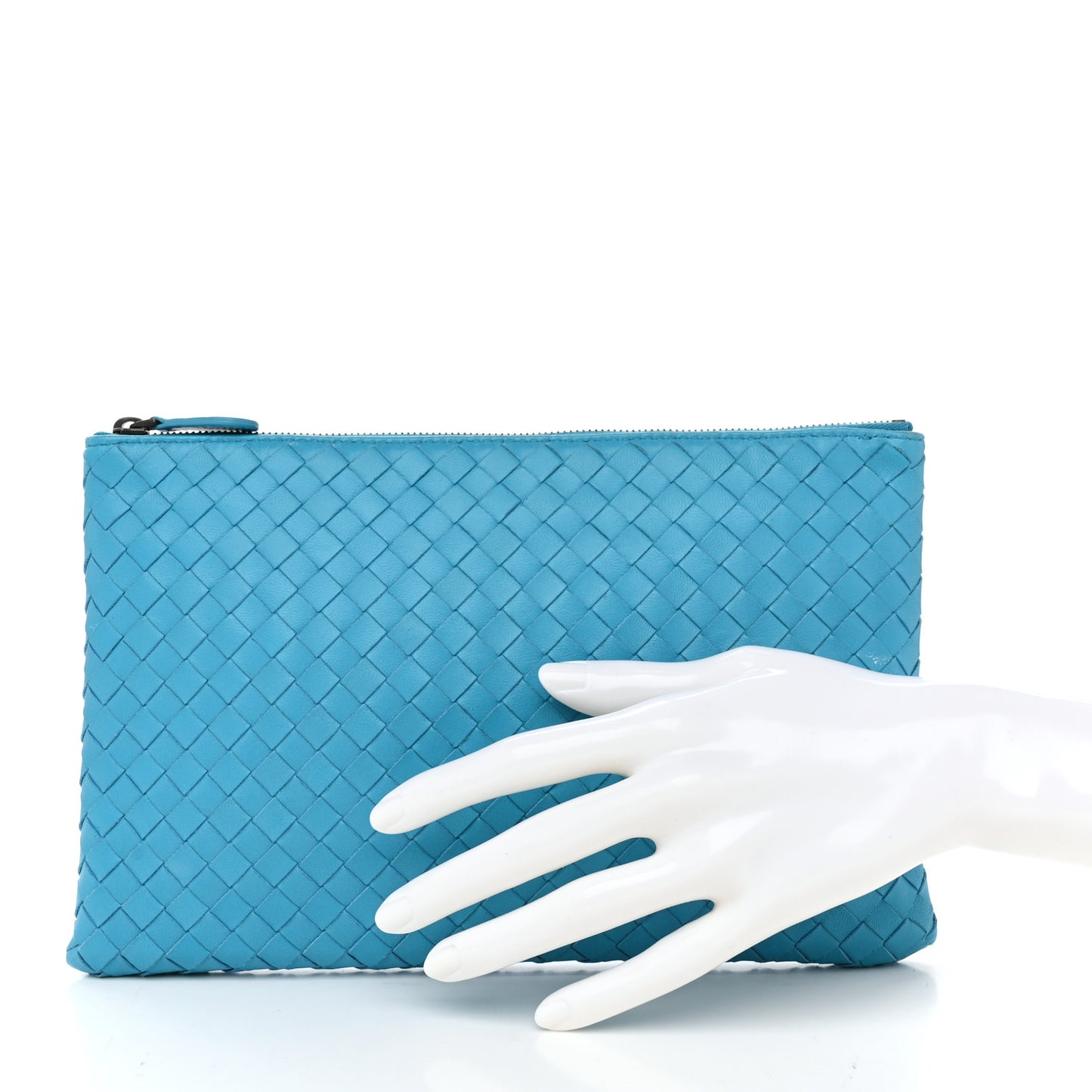 Nappa Intrecciato Flat Zip Pouch  Turquoise