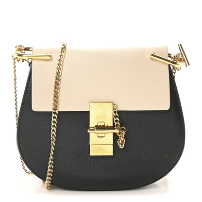 Chloe Grained Calfskin Lambskin Mini Bi-Color Drew Shoulder Bag Black Powder Beige 1 of 9