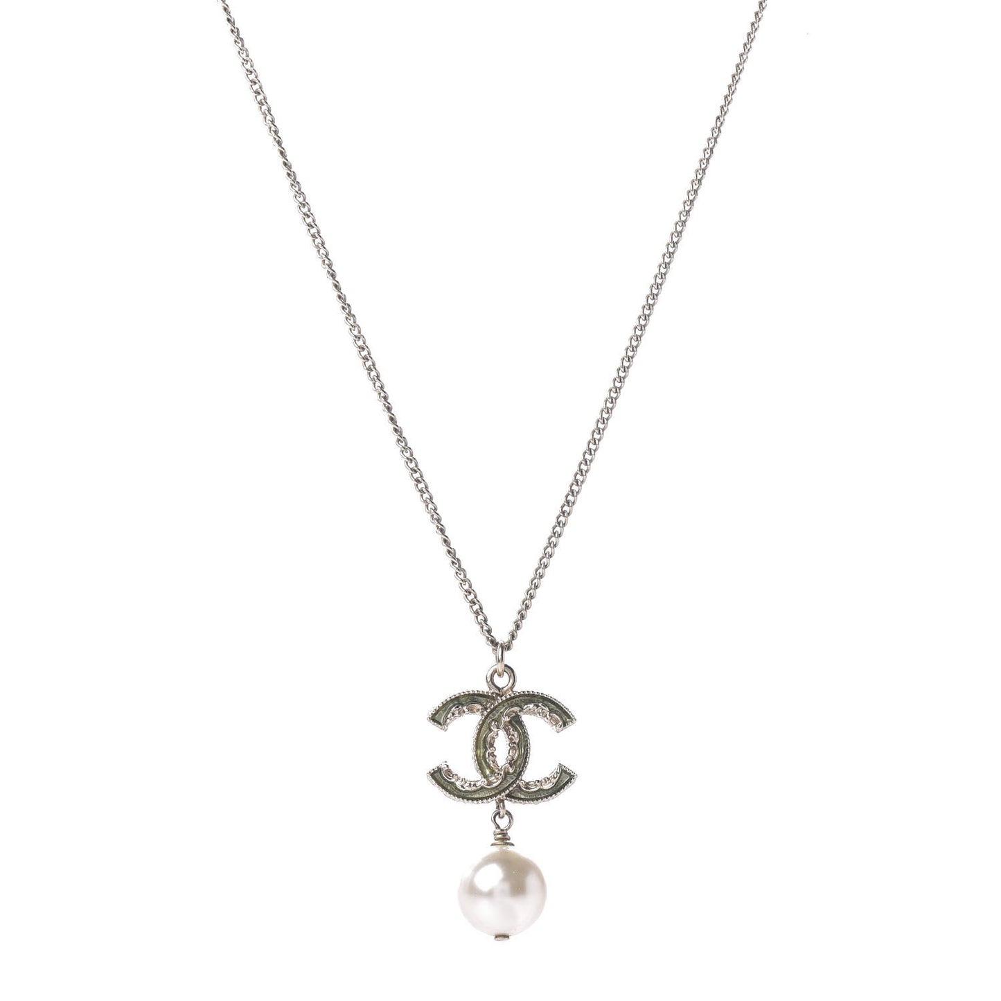 Crystal CC Pearl Drop Necklace Gold