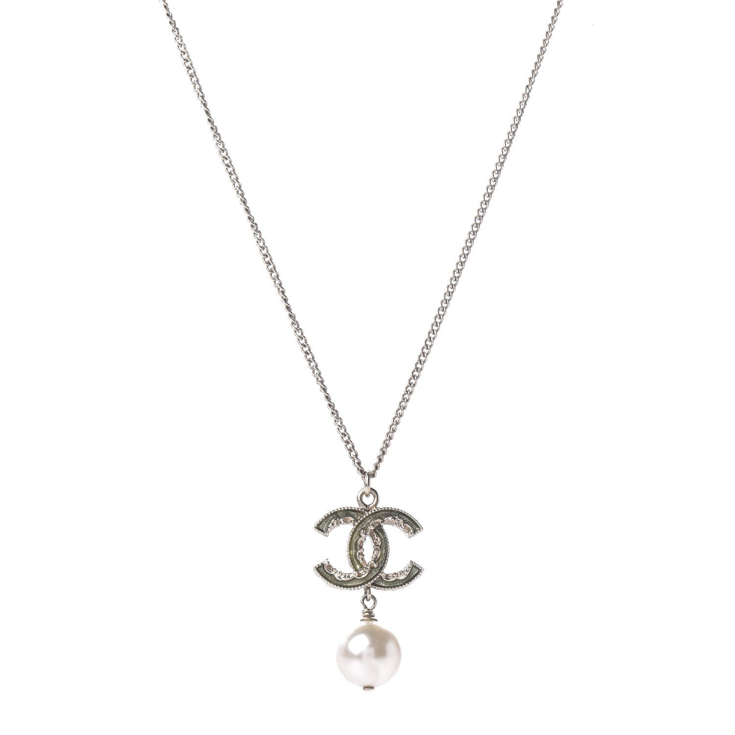 Chanel Crystal CC Pearl Drop Necklace Gold 1 of 6