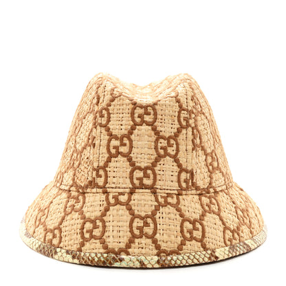 Gucci Raffia Elaphe GG Monogram Embroidered Basmaa Fedora Hat L Ivory Dark Brown 6 of 9