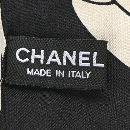 Chanel Silk Slim Camellia CC Bandeau Scarf Beige Black 3 of 3