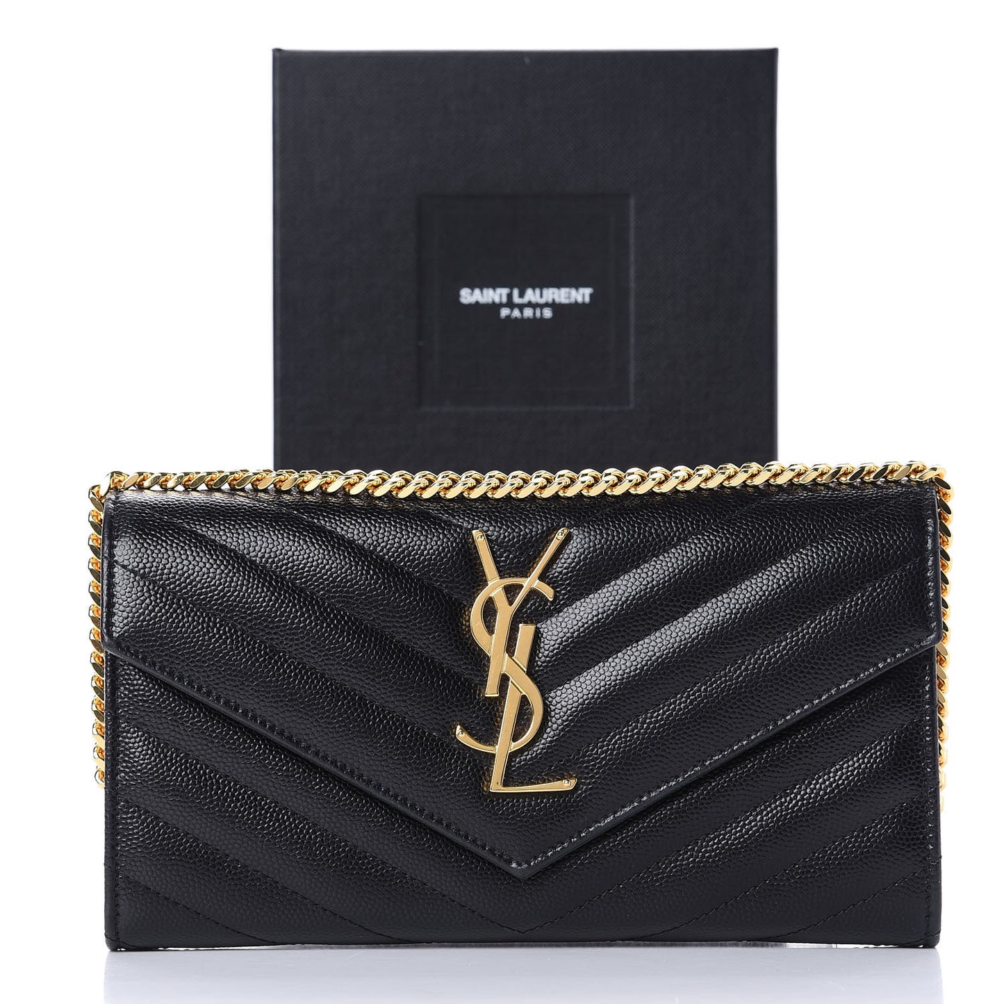 Grain De Poudre Matelasse Chevron Small Monogram Chain Wallet Black
