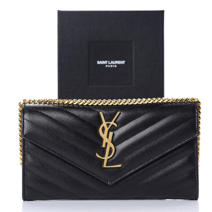 Saint Laurent Grain De Poudre Matelasse Chevron Small Monogram Chain Wallet Black 11 of 11