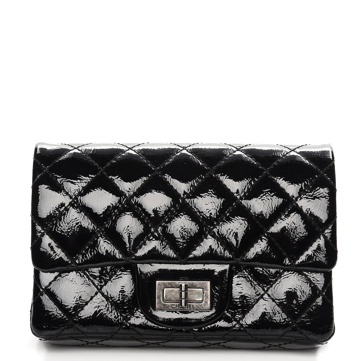 Patent Quilted Reissue Flap Clutch Bag Black