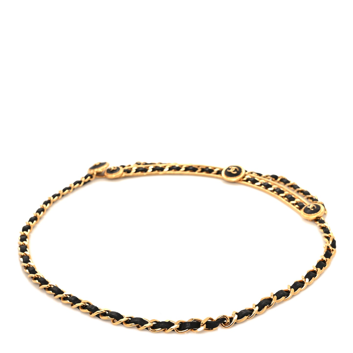 Lambskin Snake Chain CC Belt Black Gold