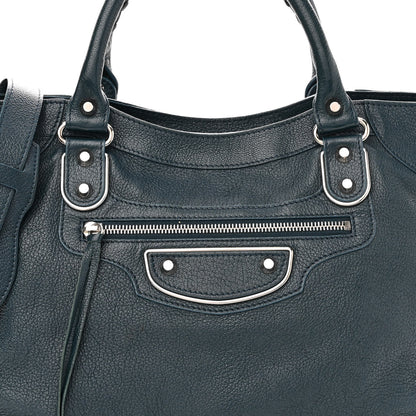 Balenciaga Chevre Silver Metallic Edge Hardware Velo Bleu Paon 8 of 10