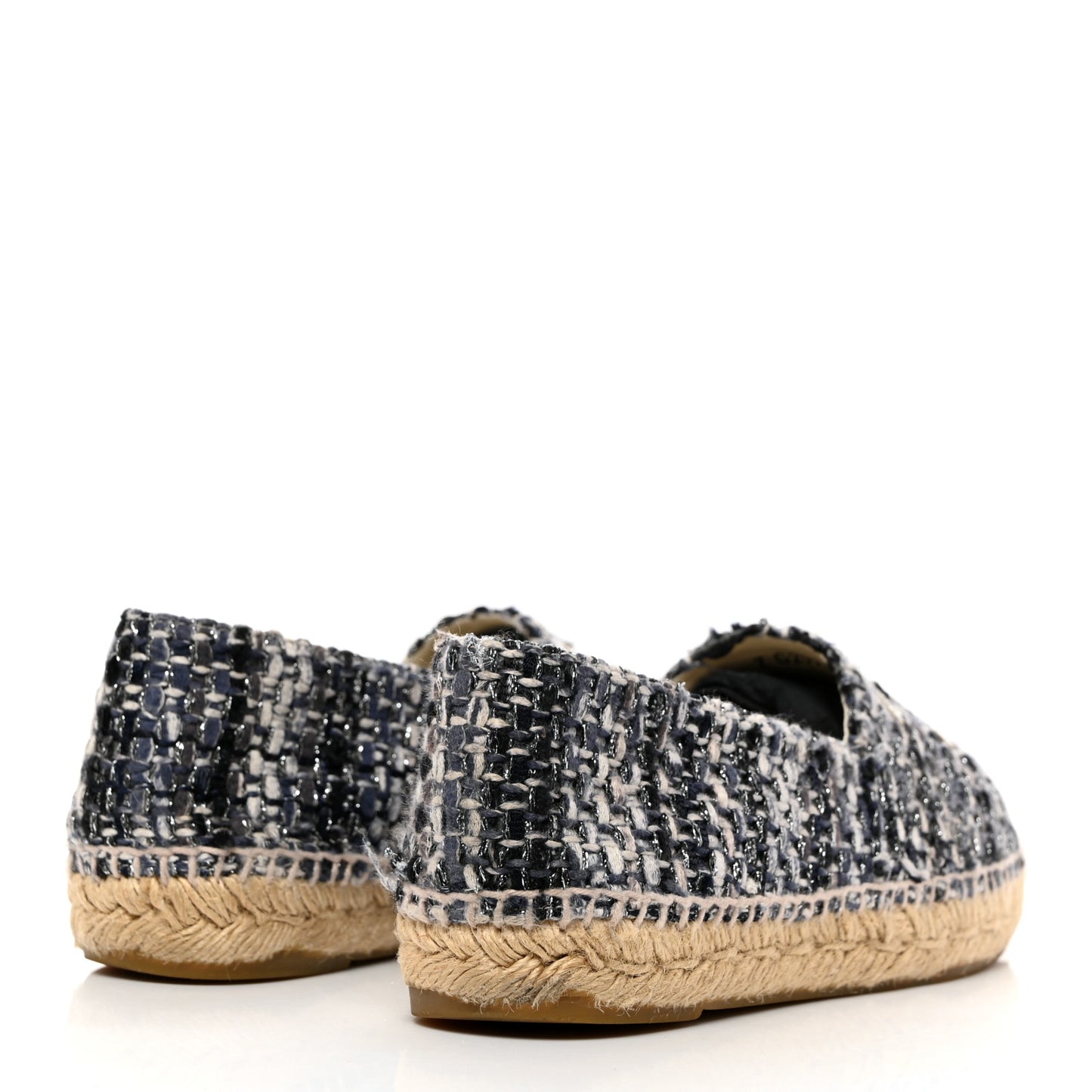 Metallic Tweed Lambskin CC Espadrilles 37 Blue Black Silver