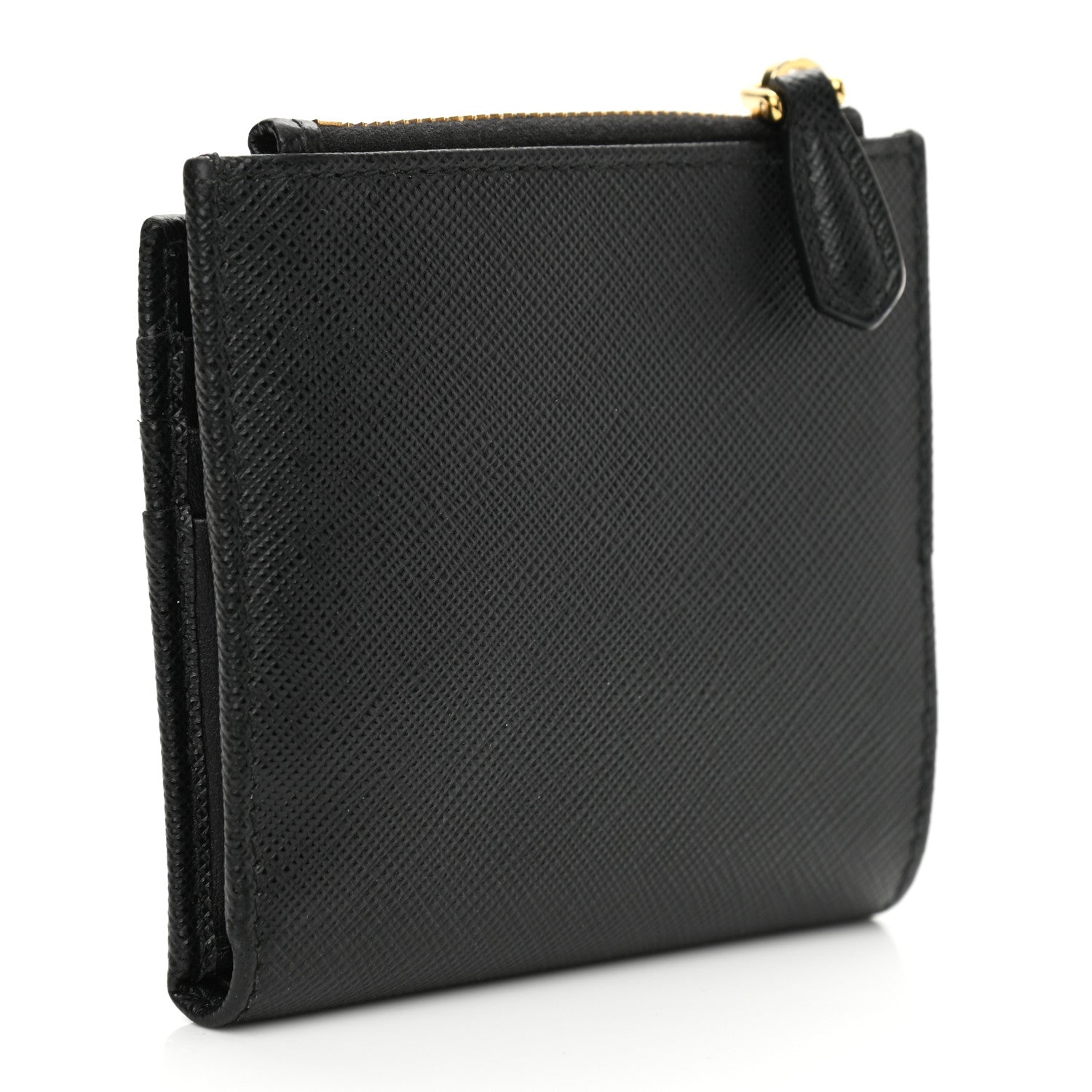 Prada Saffiano Smooth Calfskin Tab Card Holder Compact Wallet Black 3 of 8