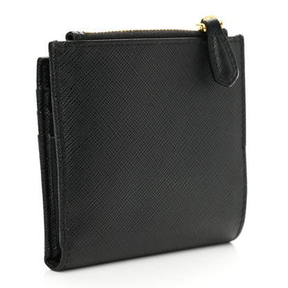 Prada Saffiano Smooth Calfskin Tab Card Holder Compact Wallet Black 3 of 8