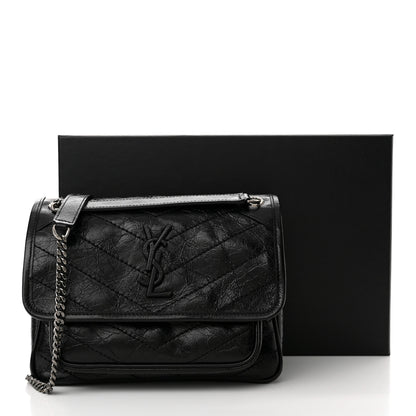 Saint Laurent Crinkled Lambskin Matelasse Monogram Baby Niki Chain Satchel Black 12 of 12