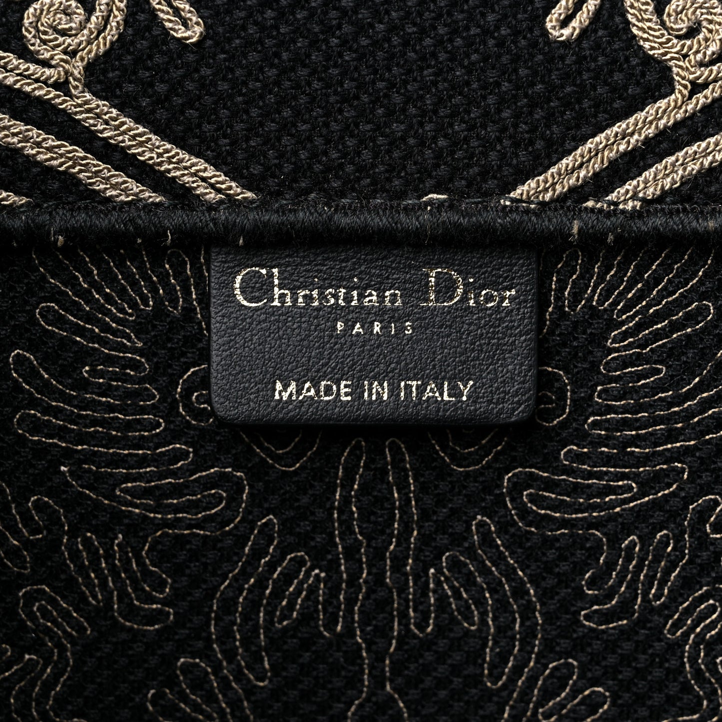 Canvas Embroidered Large Ornamental Cornely Effect Book Tote Black Beige