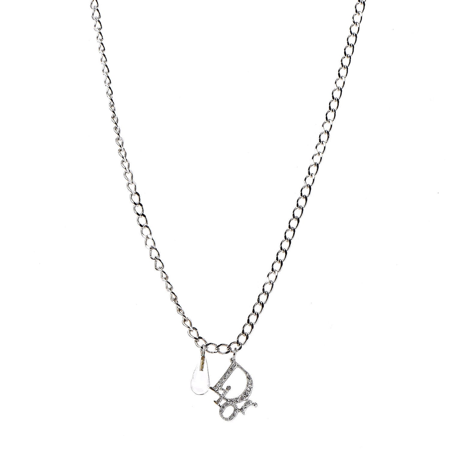 Crystal Bead Logo Necklace Silver