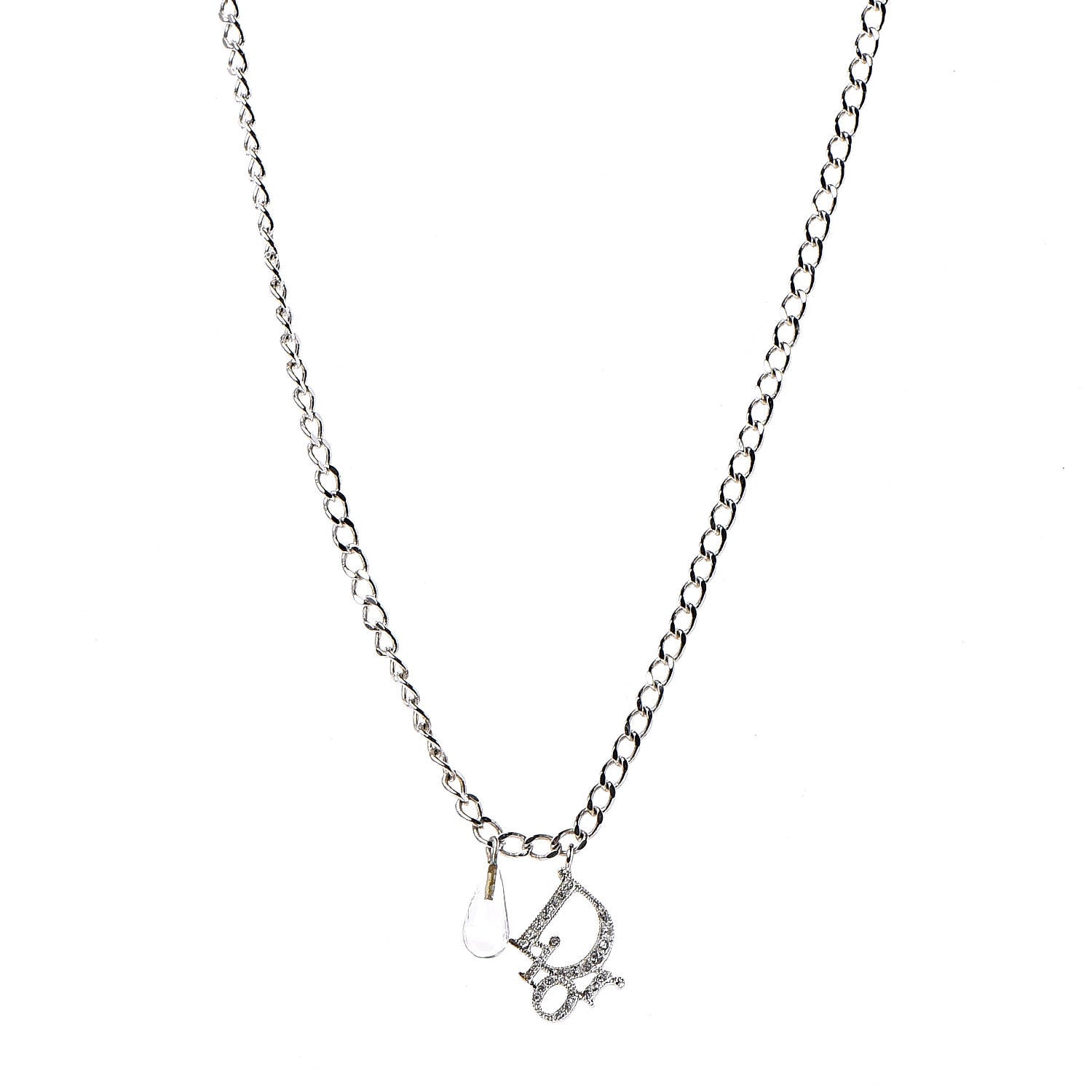 Christian Dior Crystal Bead Logo Necklace Silver 1 of 5