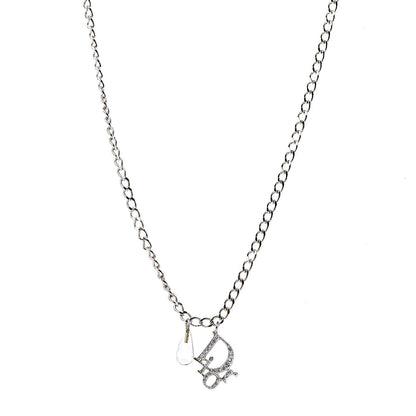 Christian Dior Crystal Bead Logo Necklace Silver 1 of 5
