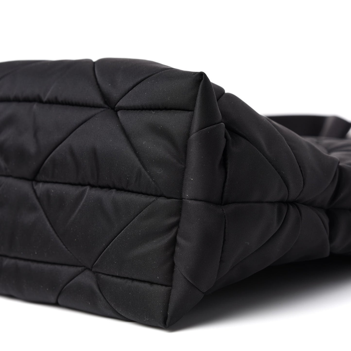 Re-Nylon Nappa Triangle Quilted Padded Double Handled Zip Pocket Tote Black