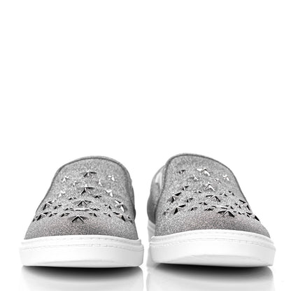 Jimmy Choo Fine Glitter Suede Mens Grove Sneakers 45 Silver 2 of 9