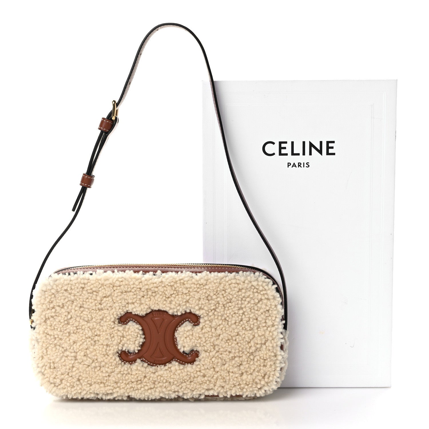 Celine Shearling Calfskin Cuir Triomphe Mini Camera Shoulder Bag Natural Tan 10 of 10