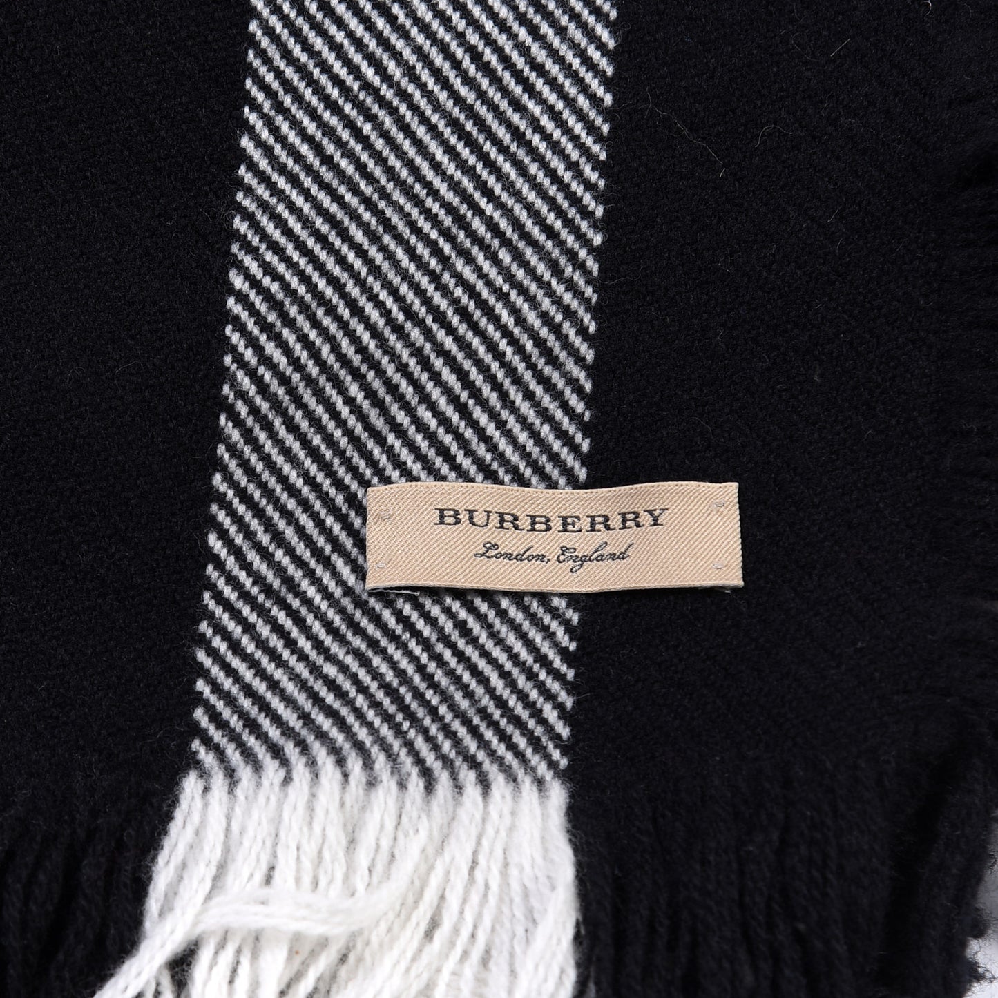 Wool Half Mega Check Fringe Scarf Black