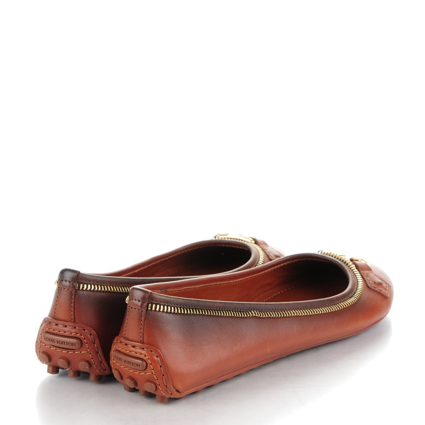 Calfskin Zip Oxford Ballerina Flats 38 Cognac