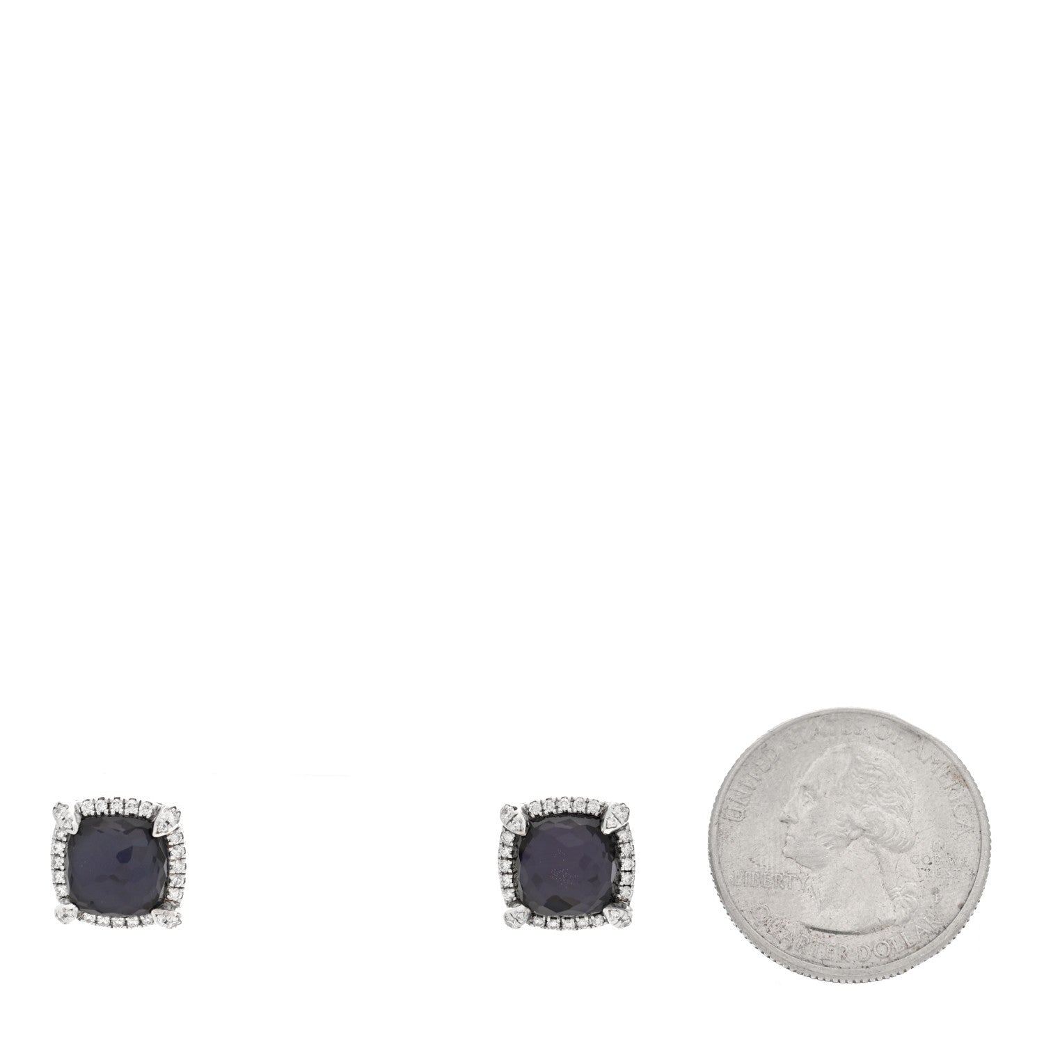 David Yurman Sterling Silver Diamond Black Orchid 9mm Chatelaine Bezel Earrings 2 of 4