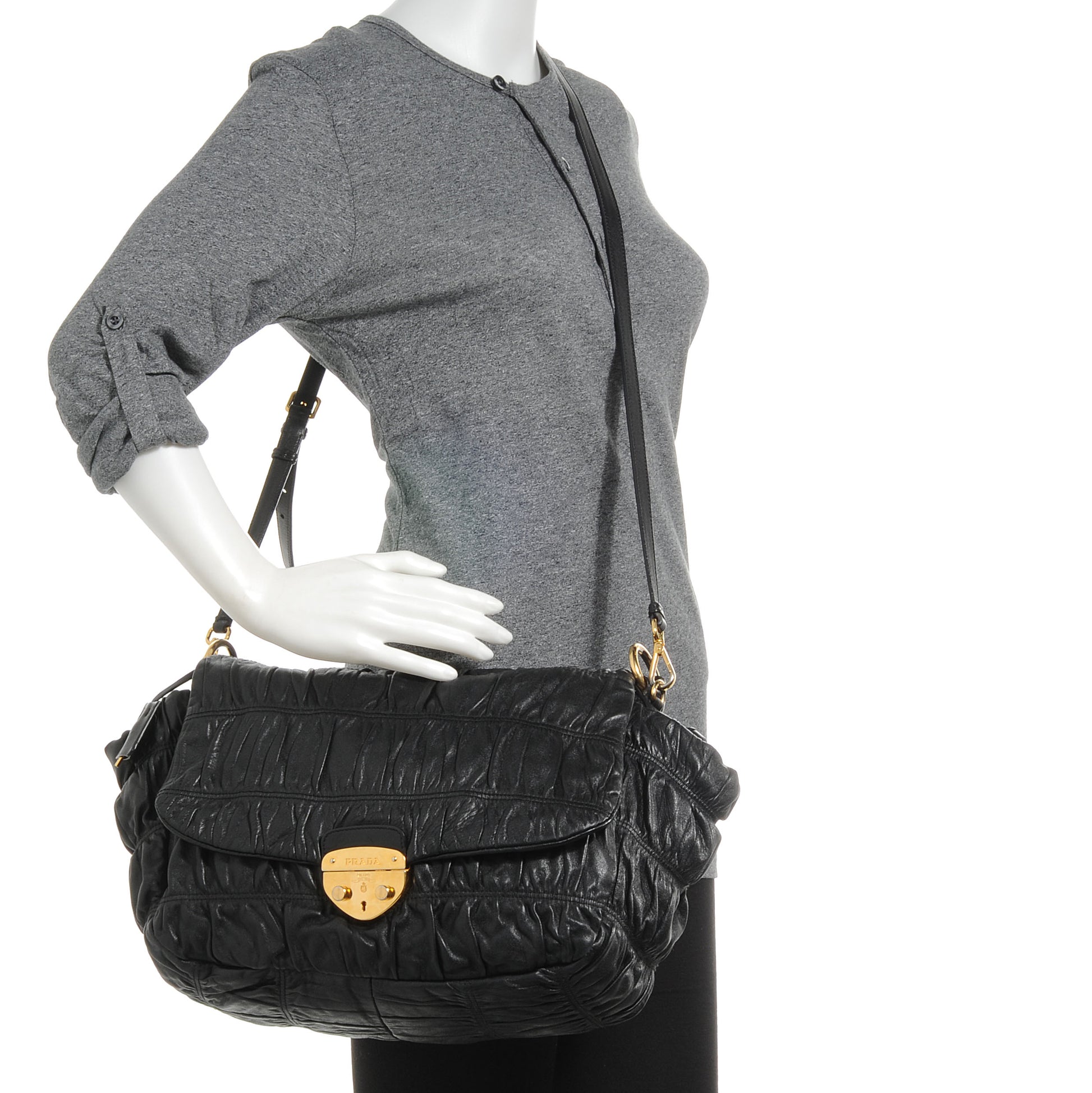 Prada Nappa Dressy Gaufre Flap Bag Black 2 of 9