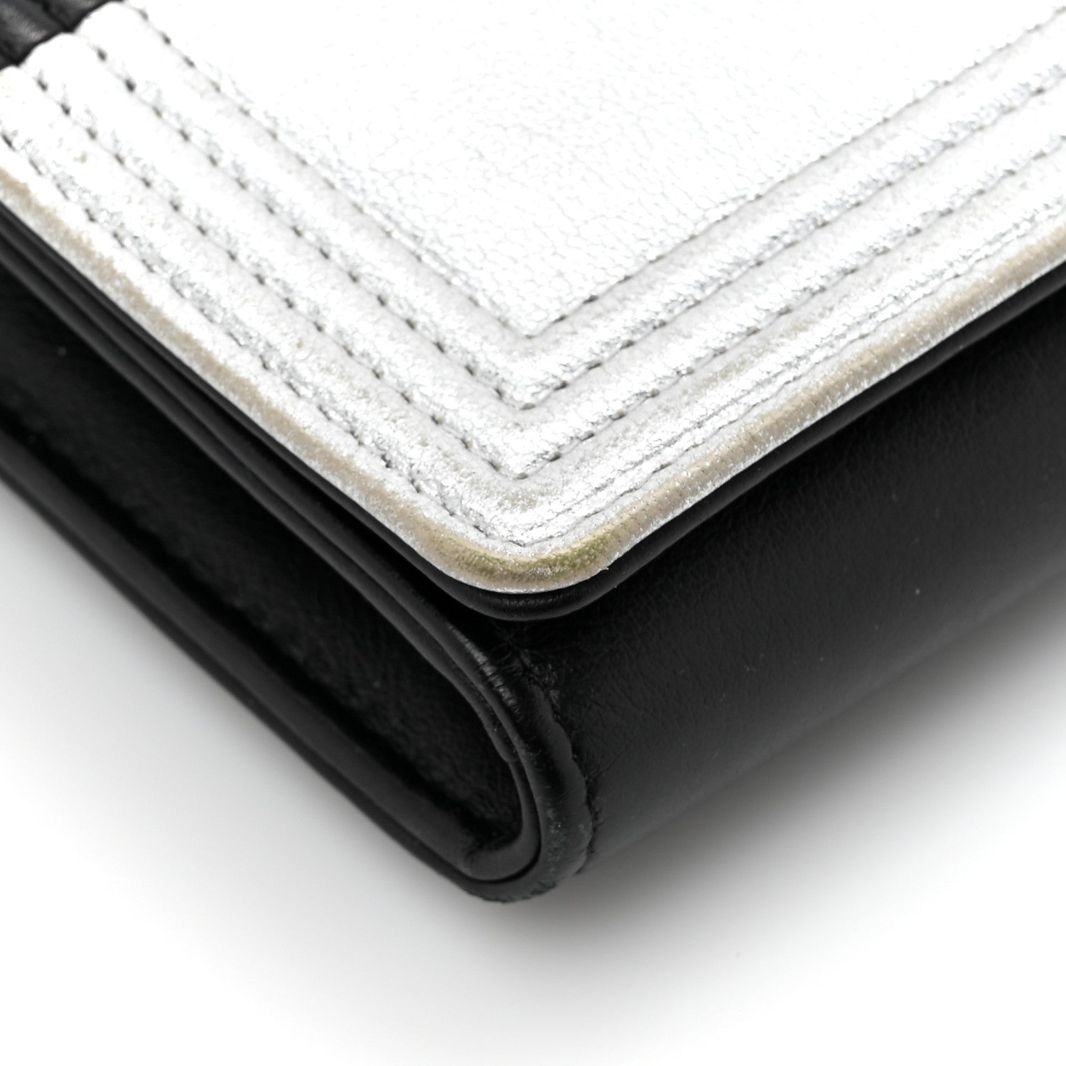Chanel Metallic Goatskin Boy Wallet On Removable Chain WOC Black Silver 13 of 19